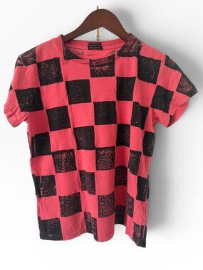 MOTHER The Goodie Goodie Tee- Misfit- Red/Black Checkerboard- S